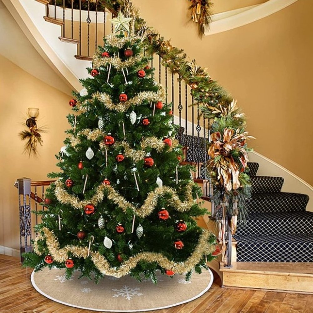 Rustic Burlap Christmas Tree Skirt – 48” Snowflake Farmhouse Style – NWT - Picture 8 of 12